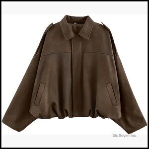 Faux Suede Bomber Jacket Oversized Cropped Pilot Coat